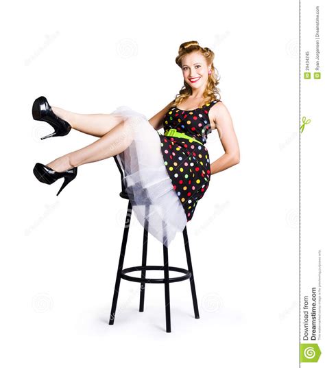 Pinup Woman On Bar Stool Stock Image Image Of Posing