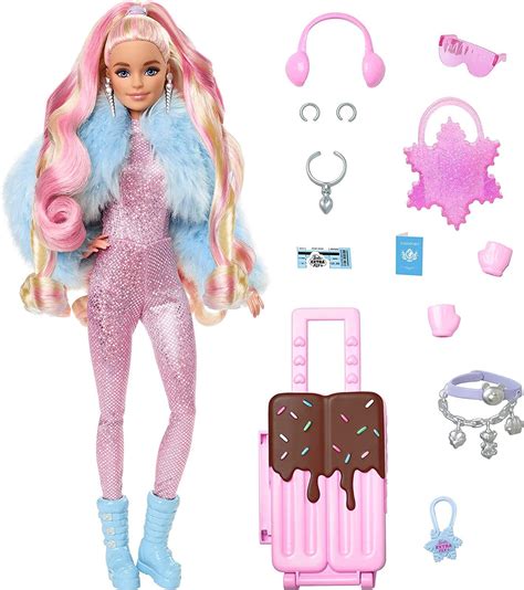 buy barbie extra fly sparkly pink jumpsuit  faux fur coat barbie