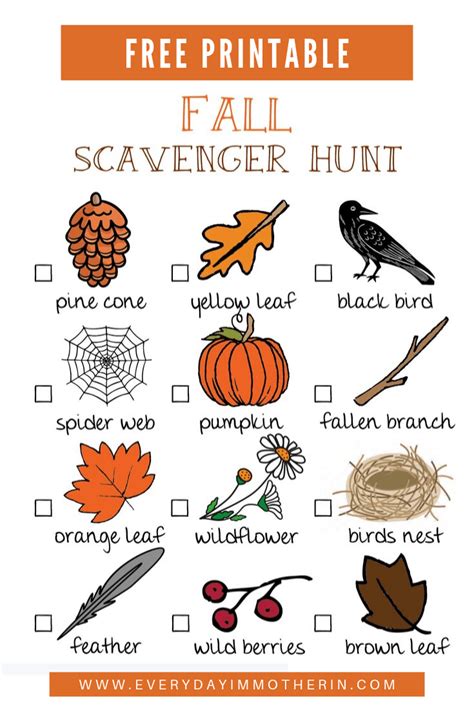 fall scavenger hunt printable