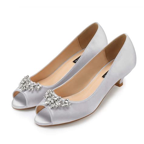 erijunor women comfort  kitten heels rhinestones peep toe wedding evening party shoes dress pumps