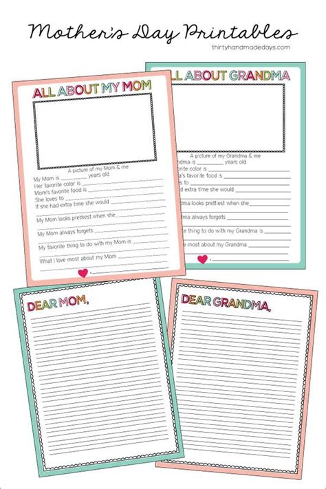 mothers day fill  sheet mothers day printables mom day mothers day