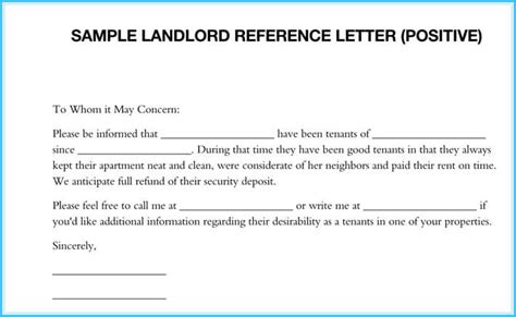 letter  recommendation  landlord  reference letter