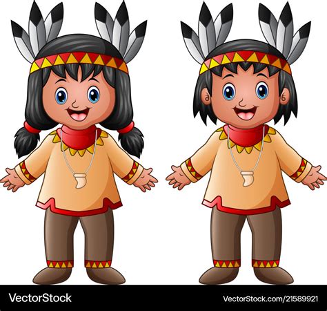cartoon children native indian american royalty  vector