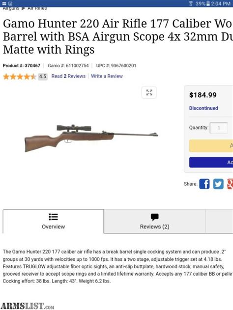 Armslist For Sale Gamo Hunter 220 Air Rifle