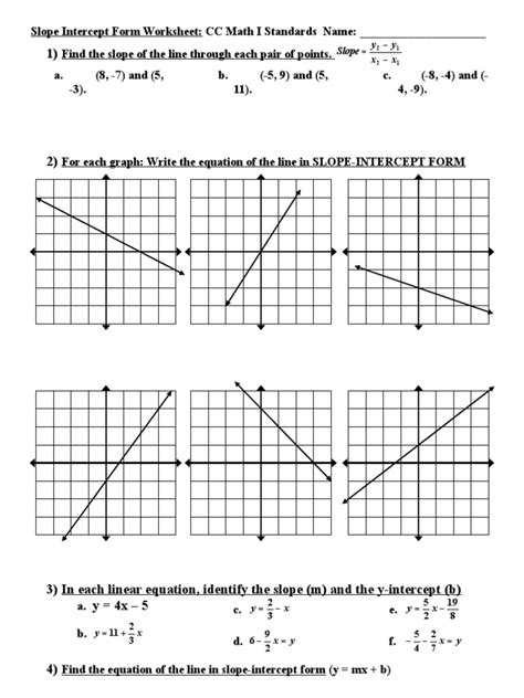 slope  slope intercept form worksheetdoc equations mathematical