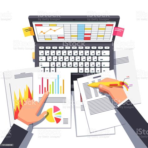 business analyst working on statistical data flat vector clipart