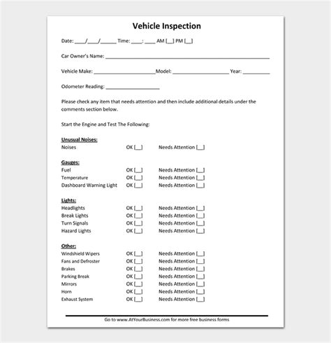 vehicle inspection forms word