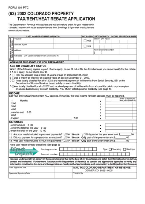 form  ptc colorado property tax rent heat rebate application