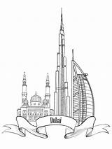 Dubai Uae Coloring Pages City Famous Travel Label Landmarks Architectural Sketch Symbol Sign Buildings Vector Illustration Building Color Kids Architecture sketch template
