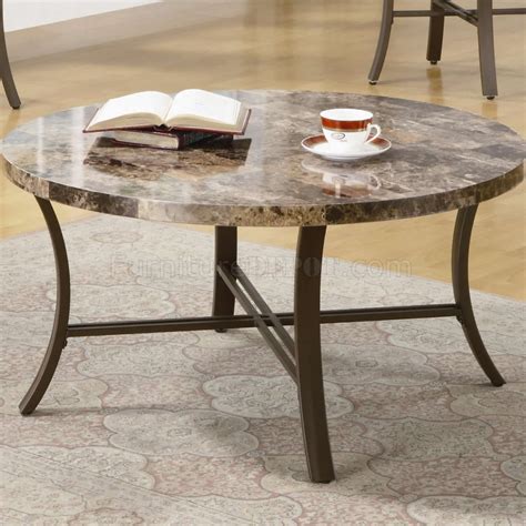Marble Like Round Top And Metal Base Modern 3pc Coffee Table Set