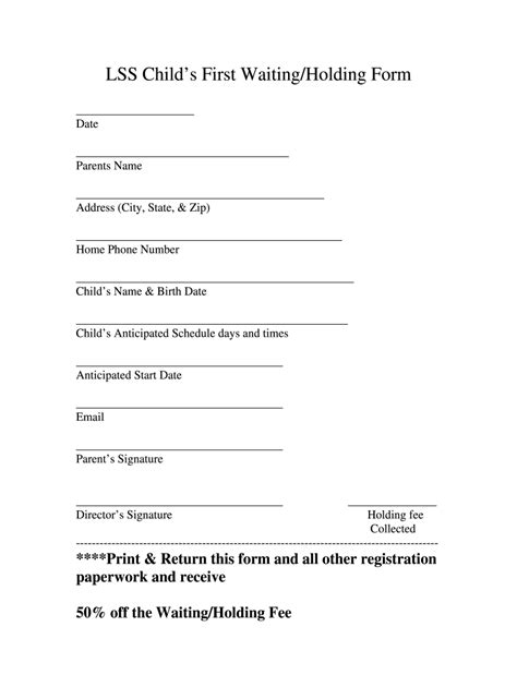 daycare waiting list template fill  printable fillable blank