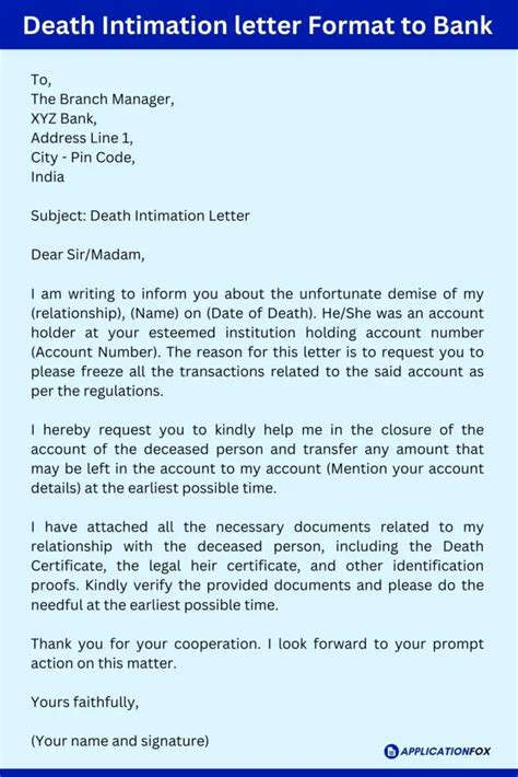 samples death claim letter format  bank