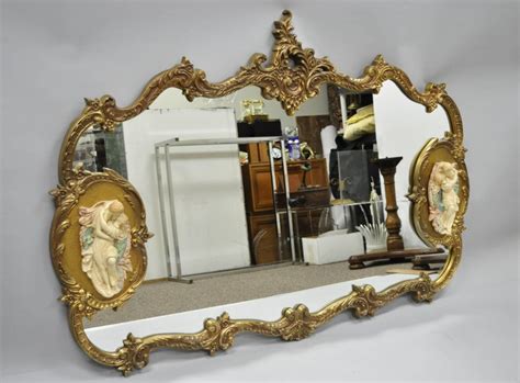 Large French Rococo Style Gold Wall Mirror With Bisque