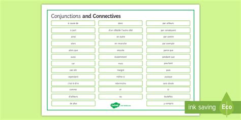 conjunctions word mat french teacher