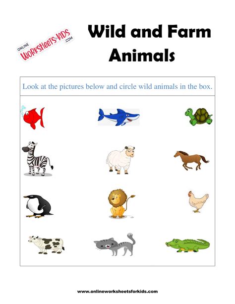 wild  farm animals worksheets