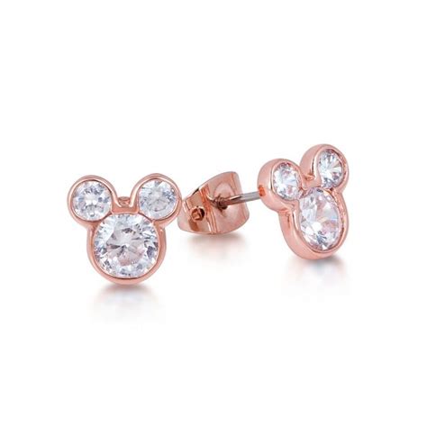 disney couture rose gold plated crystal mickey mouse head stud earrings disney earrings