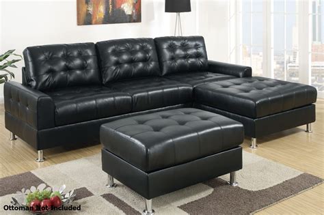 Poundex Randi F7302 Black Leather Sectional Sofa Steal A