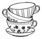 Tea Teacup Colouring Stacked sketch template