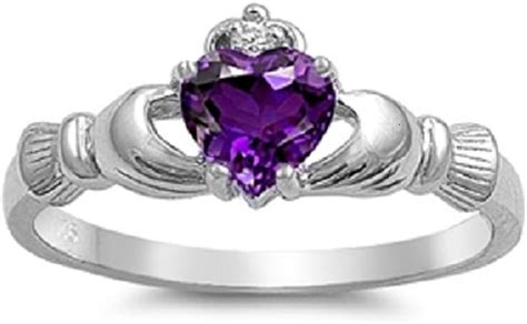 amazoncom irish claddagh ring  sterling silver purple amethyst cz