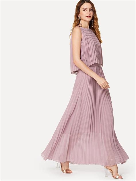 pink pleated maxi dress