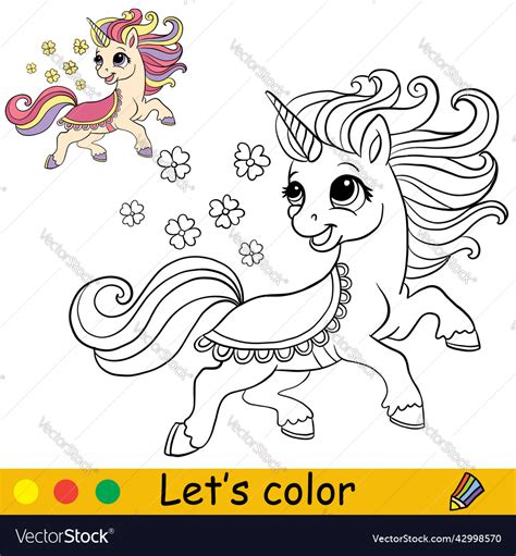 cartoon unicorn  flowers coloring book page vector image