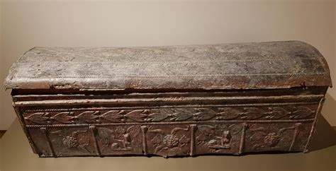 lead based byzantine childs sarcophagus decorated  vegetal