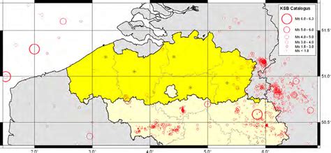 figuur  kaart van de aardbevingscatalogus voor vlaanderen en omgeving  scientific