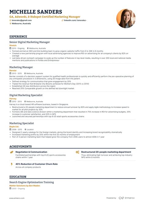 marketing manager resume samples   examples layout skills