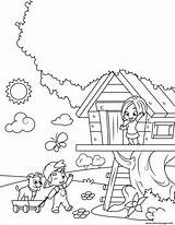 Coloring House Tree Pages Playing Baumhaus Boy Girl Malvorlage Printable Girls Spring Bilde Im Leke Fargelegge Book Kids Drawing Vår sketch template