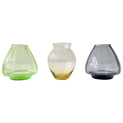 Set Of Three Small Colored Glass Vases By A D Copier The Netherlands