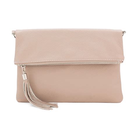 foldover clutch natural leather blush