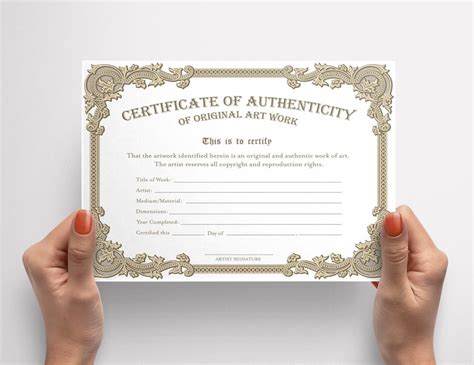 printable blank  certificate  authenticity  artwork etsy