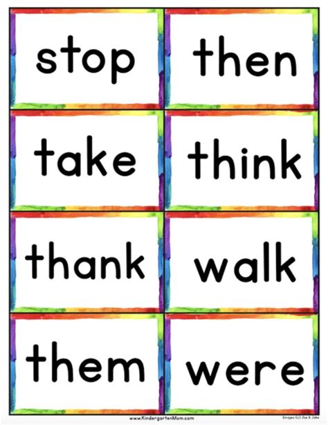 kindergarten sight word flash cards kindergarten