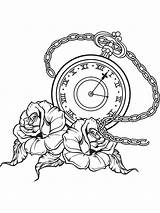 Pocket Tattoo Drawing Flash Coloring Tattoos Roses Pages Clock Rose Ebay Sticker Vinyl Wall Getdrawings Line Outline Visit Choose Board sketch template