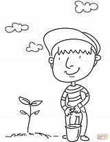 Coloring Planting Tree Man Pages Printable Boy Color Drawing Watering Spring sketch template