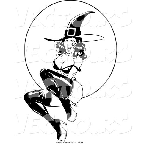 Vector Of A Pin Up Girl Witch In Front Of Full Moon