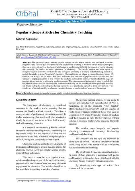 popular science articles  chemistry teaching