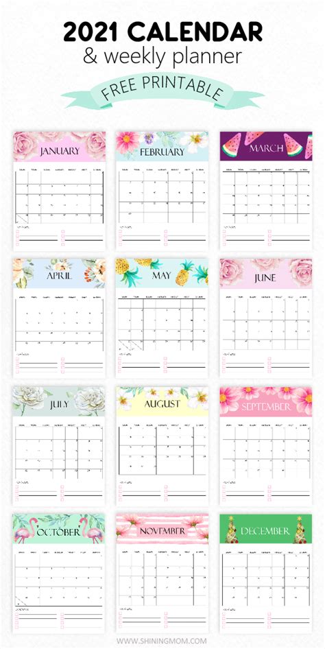Free Calendar 2021 Printable 12 Cute Monthly Designs To Love