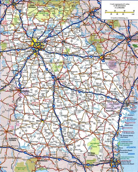 large detailed roads  highways map  georgia state   cities