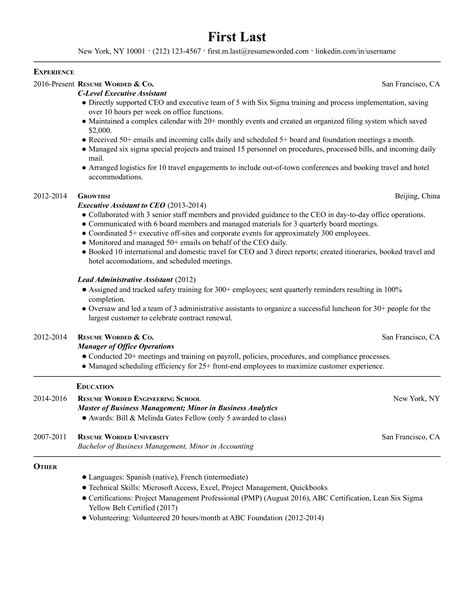 entry level virtual assistant resume    resume worded