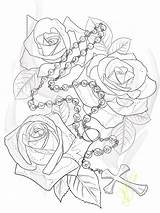 Tattoo Rosary Rose Stencil Drawings Drawing Roses Sketch Designs Floral Tattoos Skull sketch template