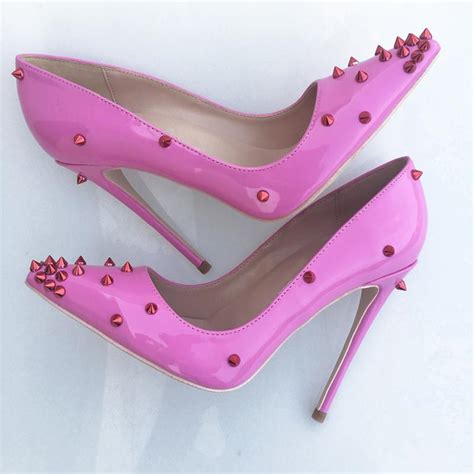 newest lady patent leather spikes sexy girls stiletto rivets high heels