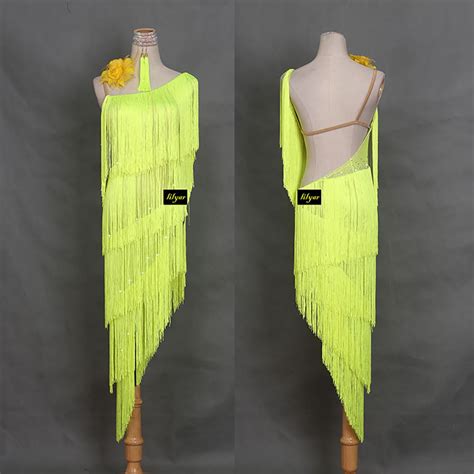 Fashion Latin Dancing Dresses For Ladies Yellow Tassel Clothes