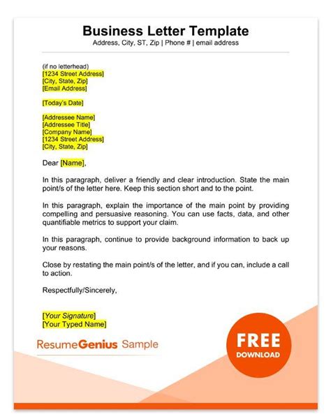 sample business letter template