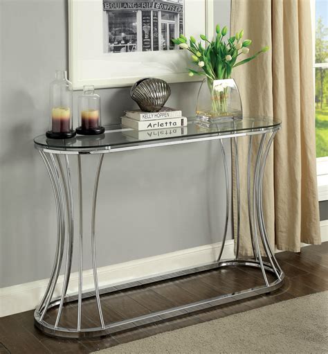 furniture of america rocca contemporary glass top console table chrome