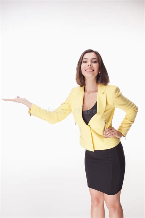 young business woman showing    stock image image  display hold