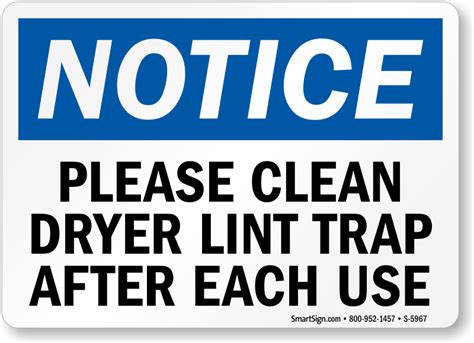 clean dryer lint trap    notice sign sku