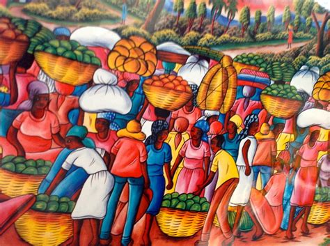 market   haitian village painting  haitian artist