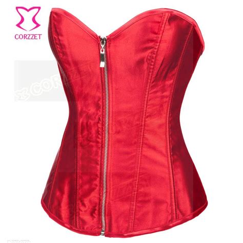 2806 sexy red satin overbust zipper corset steampunk corsets