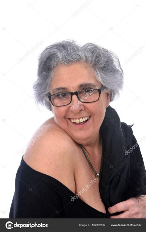 An Older Woman With A Sexy Posed On White Background
